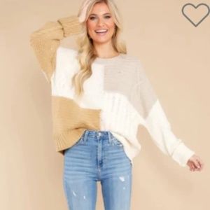 Like New! Red Dress Boutique Tan Beige Cream Colorblock Sweater